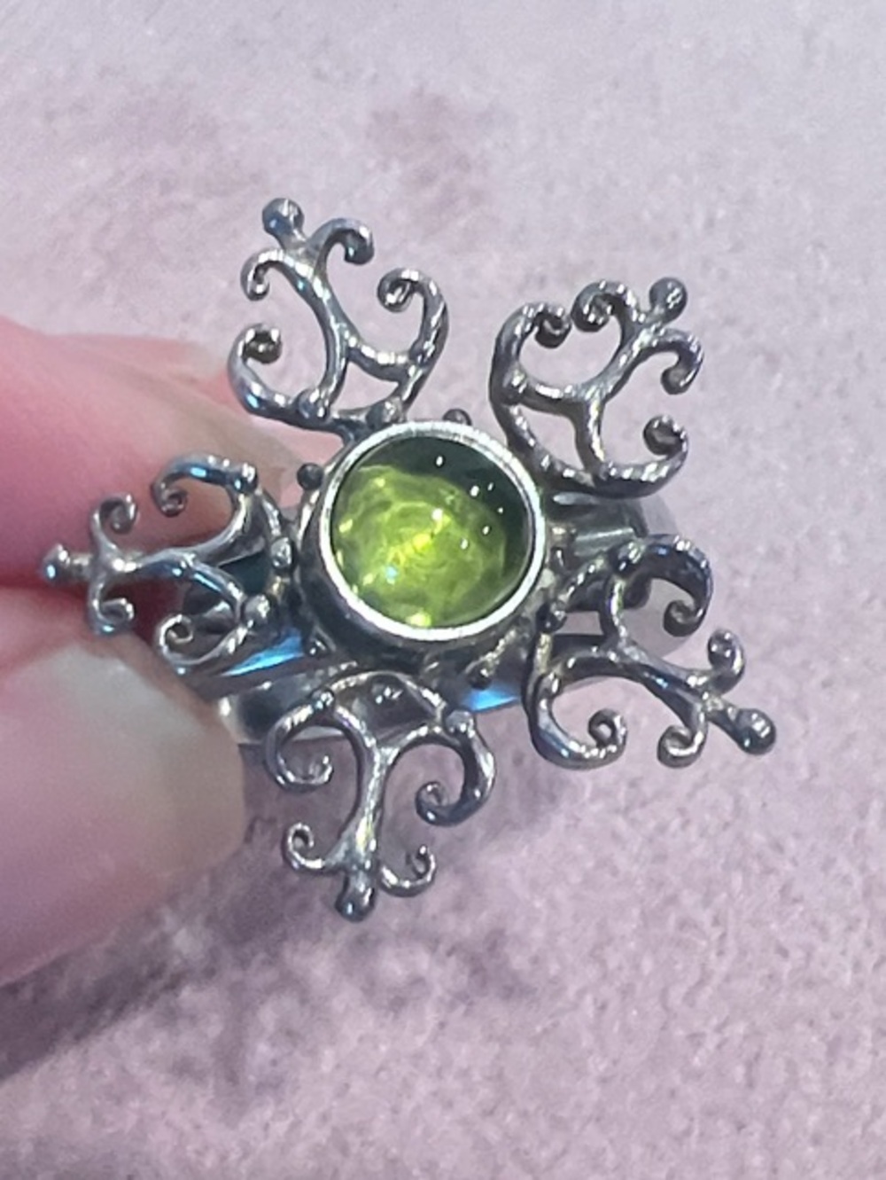 Silver Ornate Ring with Lemon Quartz Cabochon